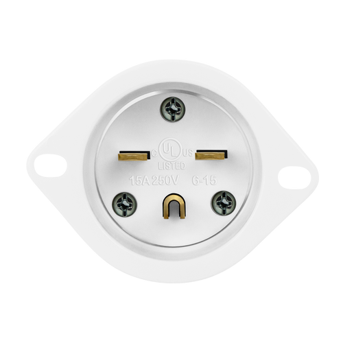 Enerlites 66223-W Industrial Grade Straight Blade Flanged Inlet 15A 250V 2-Pole 3-Wire Grdounding 6-15Pfi Wh