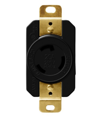 66410-BK - Industrial Grade Locking Receptacle 20A 250V 2-Pole 3-Wire L6-20R Bk - Enerlites