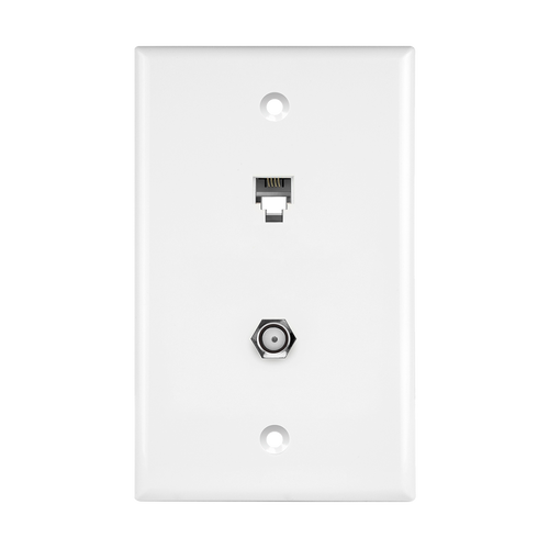 Enerlites 6641-W Telephone & Catv Jack 1 G Plate One F-Type Connec. Wall Jack F To F One Rj11 Jack 6-P 4-C Wh