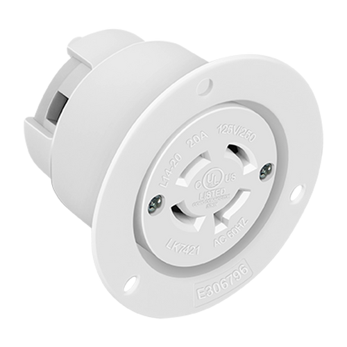 Enerlites 66424-W Industrial Grade Locking Flanged Outlet 20A 125/250V 3-Pole 4-Wire Grdounding L14-20Pfo Wh