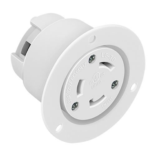 Enerlites 66454-W Industrial Grade Locking Flanged Outlet 30A 125V 2-Pole 3-Wire Grdounding L5-30Pfo Wh