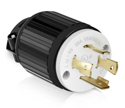 66470-BK - Industrial Grade Locking Plug 30A 125/250V 3-Pole 4-Wire Grdounding L14-30P Bk - Enerlites