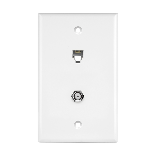 Enerlites 6661-W 1 G Plate One F-Type Connector Wall Jack One Rj11 Jack 6-Position 6-Conductor Wh