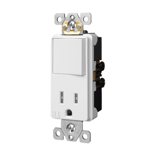 Enerlites 68625-TR-W Resi Decorator Swith/Tr Receptacle Combination Single Pole 15A 120V Wh