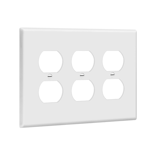 Enerlites 8823M-W Mid-Size Duplex Receptacle Plate 3-Gang Wh