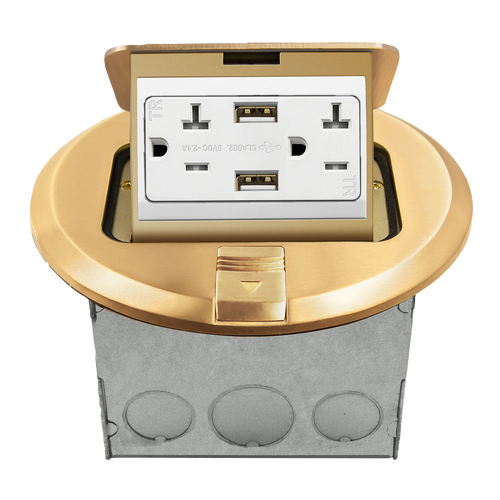 Enerlites 961501-C-USB Round Pop-Up Floor Box Assembly With Usb Receptacle (2.1A) Brass