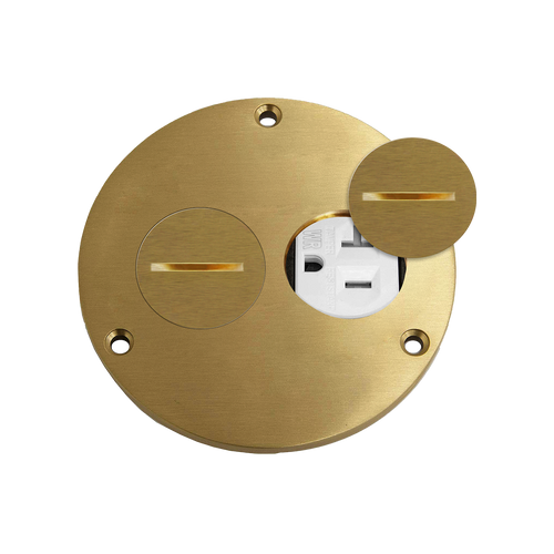 Enerlites 975501-C 4" Round Threaded Plugs With 20A Twr Duplex Receptacle (62040-Twr-W) Brass