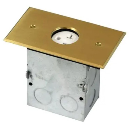 975547-C - 1 G Floor Box Assembly With 20A Single Tr Receptacle (61200-Tr-W) Brass - Enerlites