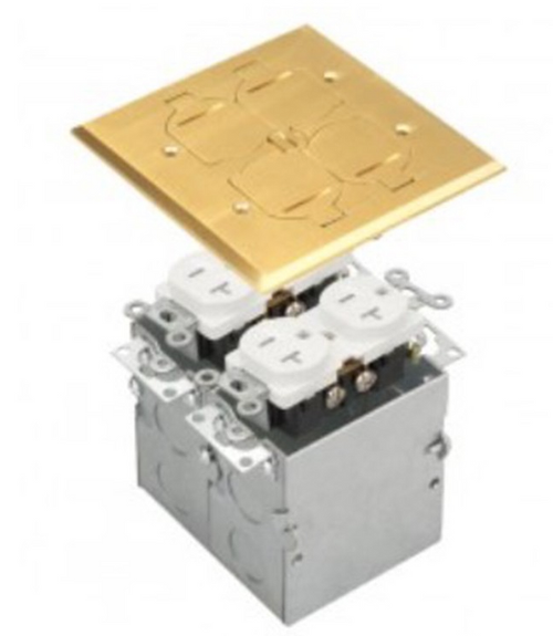 975549-C - 2-Gang Floor Box Assembly With 20A Twr Duplex Receptacle (62040-Twr-W*2) Brass - Enerlites