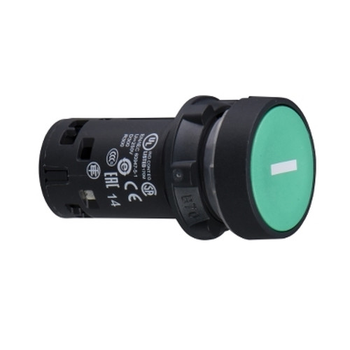 Schneider Electric XB7NA3131 Harmony XB7, Monolithic push button, plastic, green, ¯22, spring return, marked I, 1 NO