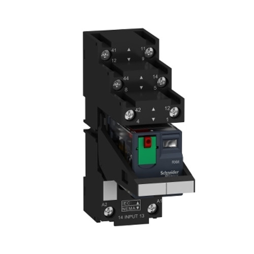 Schneider Electric RXM2AB2B7PVS Harmony, Miniature plug-in relay pre-assembled, 12 A, 2 CO, with LED, with lockable test button, separate terminals socket, 24 V AC