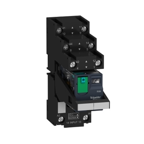 Schneider Electric RXM2AB2BDPVS Harmony, Miniature plug-in relay pre-assembled, 12 A, 2 CO, with LED, with lockable test button, separate terminals socket, 24 V DC