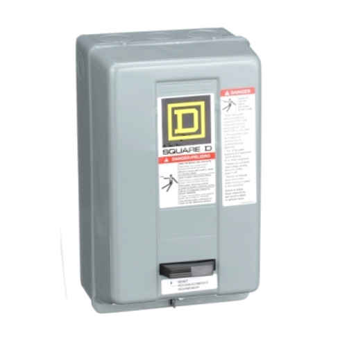 Schneider Electric 8536SCG3V02S NEMA Motor Starter, Type S, nonreversing, Size 1, 27A, 10 HP at 460 VAC, 5 kA SCCR, 3 phase, 3 pole, melting alloy, 120 VAC coil, NEMA 1