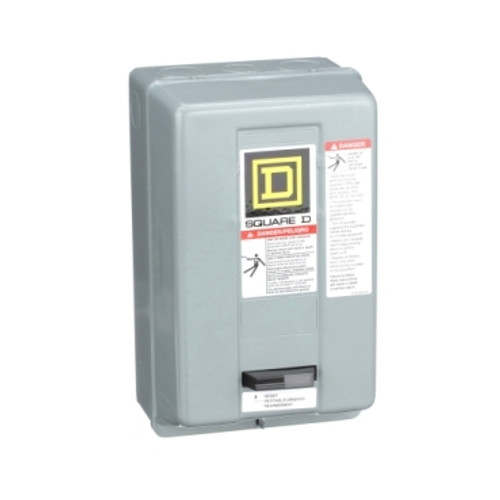 Schneider Electric 8536SBG2V02S NEMA Motor Starter, Type S, nonreversing, Size 0, 18A, 5 HP at 460 VAC, 5 kA SCCR, 3 phase, 3 pole, melting alloy, 120 VAC coil, NEMA 1