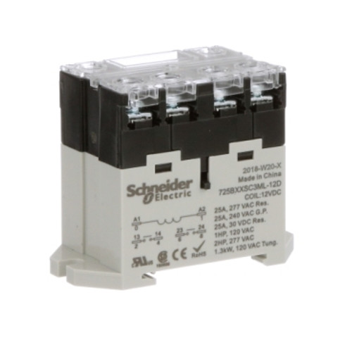 Schneider Electric 725BXXSC3ML-12D Power relay, SE Relays, 25A, 2NO, 12VDC, LED push button, screw terminals, DIN or panel mount