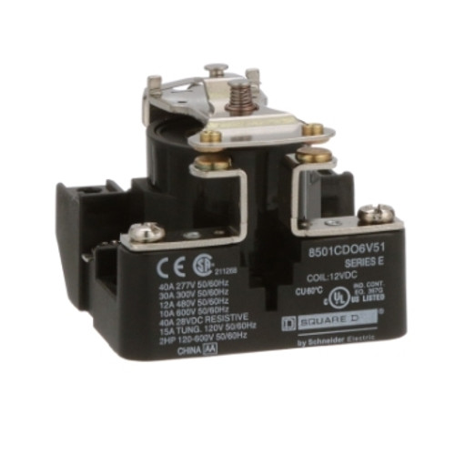 Schneider Electric 8501CDO6V51 Power Relay, Type C, 2.0 HP, 30A resistive at 300 VAC, SPST, 1 normally open contact, 12 VDC coil