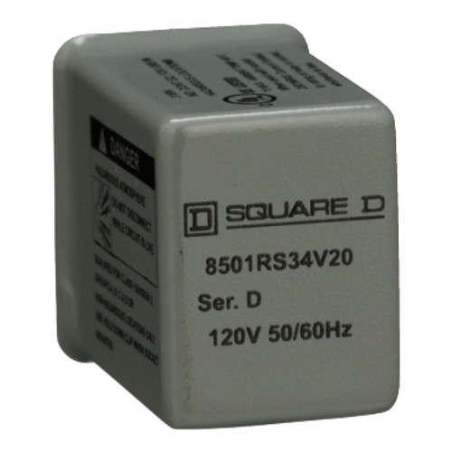 Schneider Electric 8501RS34V20 Plug in relay, Type R, hermetically sealed miniature, 5A resistive at 240VAC, 14 blade, 4PDT, 4NO, 4NC, 120VAC coil