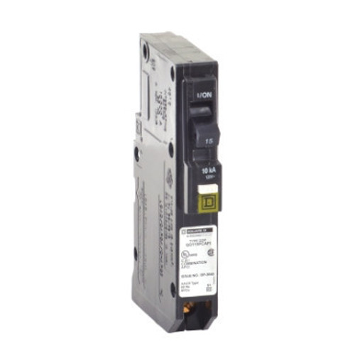 QO115PCAFI Schneider Electric QO115PCAFI Mini circuit breaker, QO, 15A, 1 pole, 120VAC, 10kA, combo arc fault, plug on neutral, plug in mount