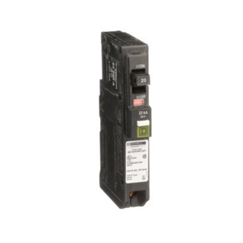 QO120VHPCAFI Schneider Electric QO120VHPCAFI Mini circuit breaker, QO, 20A, 1 pole, 120VAC, 22kA, combo arc fault, plug on neutral, plug in mount