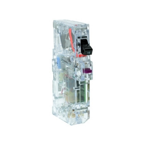 QO115PDFCS Schneider Electric QO115PDFCS Mini circuit breaker, QO, 15A, 1 pole, 120VAC, 10kA, dual function, plug on neutral, plug in mount, clear side