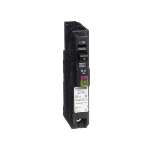 QO115PDFC Schneider Electric QO115PDFC Mini circuit breaker, QO, 15A, 1 pole, 120VAC, 10kA, dual function, plug on neutral, plug in mount, clam pack