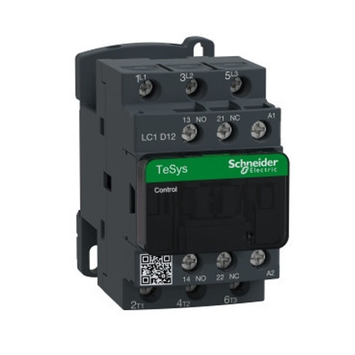 LC1D12P7 Schneider Electric LC1D12P7 IEC contactor, TeSys Deca, nonreversing, 12A, 7.5HP at 480VAC, up to 100kA SCCR, 3 phase, 3 NO, 230VAC 50/60Hz coil, open