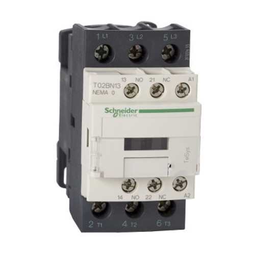 T02CN13G7 Schneider Electric T02CN13G7 NEMA Contactor, TeSys N, nonreversing, Size 1, 27A, 10HP at 460VAC, 3 pole, 3 phase, 120VAC 50/60Hz coil, open