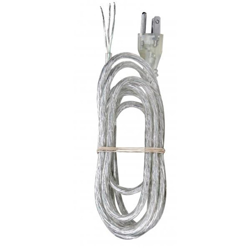 Satco 90-2403 8 Foot 18/3 SVT 105C Heavy Duty Cord Set; Clear Silver Finish; 100 Carton; 3 Prong Molded Plug; Stripped And Slit; 1/4" Diameter