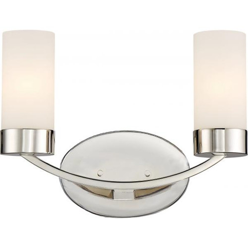 Satco 60-6222 Denver; 2 Light; Vanity Fixture; Polished Nickel Finish