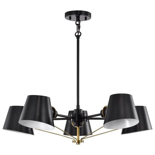 Satco 60-7385 Baxter; 5 Light Chandelier; Black with Burnished Brass