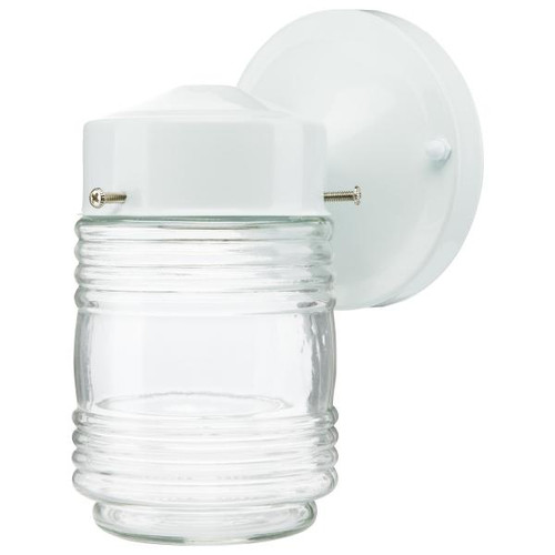 Satco 60-112 1 Light; 6 Inch; Porch; Wall; White Mason Jar with Clear Glass