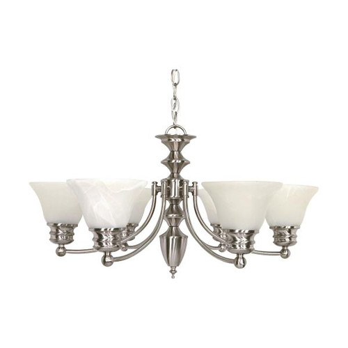 Satco 60-356 Empire; 6 Light; 26 in.; Chandelier with Alabaster Glass Bell Shades