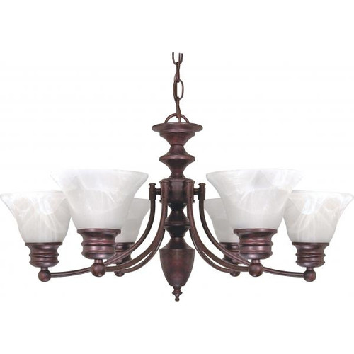 Satco 60-358 Empire; 6 Light; 26 in.; Chandelier with Alabaster Glass Bell Shades