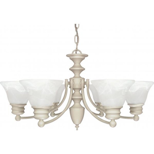 Satco 60-359 Empire; 6 Light; 26 in.; Chandelier with Alabaster Glass Bell Shades