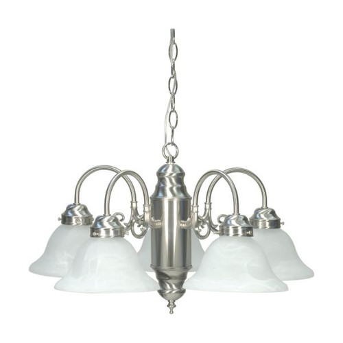 Satco 60-1290 5 Light Chandelier Brushed Nickel / Alabaster Glass