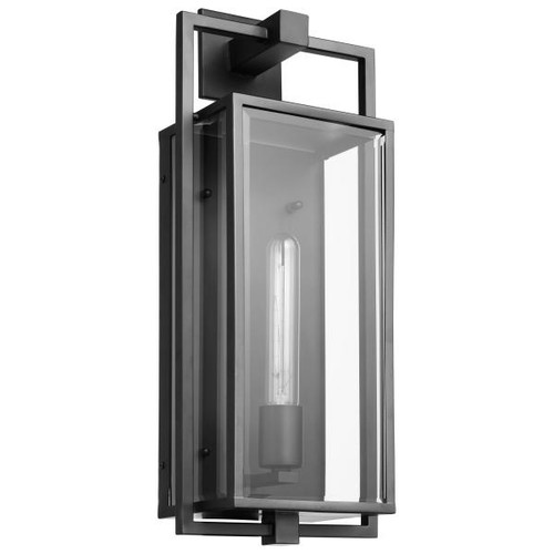 Satco 60-7545 Exhibit; 1 Light; Large Wall Lantern; Matte Black Finish with Clear Beveled Glass