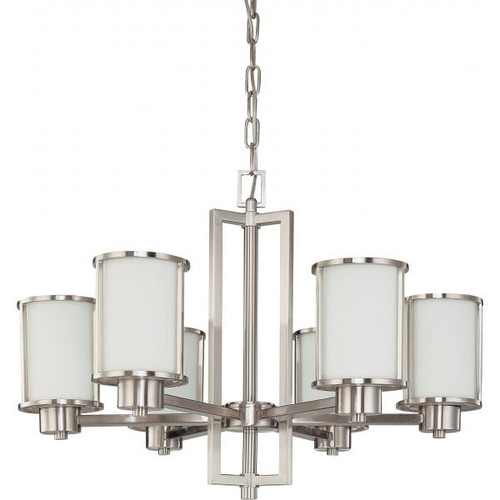 Satco 60-2853 Odeon; 6 Light; (convertible up/down) Chandelier with Satin White Glass