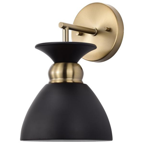 Satco 60-7458 Perkins; 1 Light; Wall Sconce; Matte Black with Burnished Brass