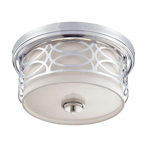 Satco 60-4627 Harlow; 2 Light; Flush Dome Fixture with Slate Gray Fabric Shade