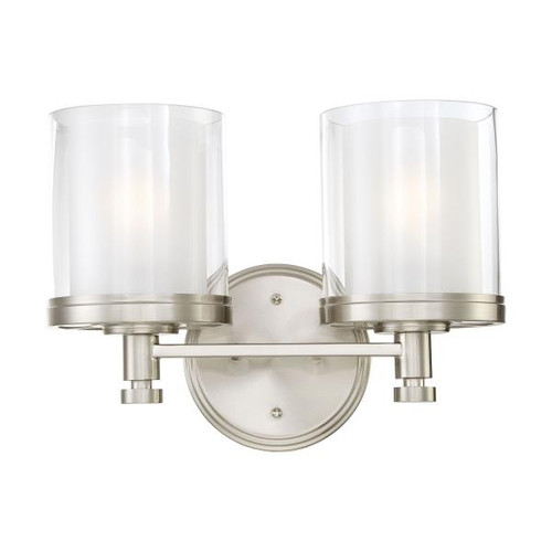 Satco 60-4642 Decker; 2 Light; Vanity Fixture with Clear and Frosted Glass