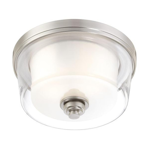 Satco 60-4651 Decker; 2 Light; Medium Flush Fixture with Clear and Frosted Glass