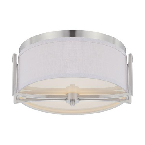 Satco 60-4761 Gemini; 2 Light; Flush Dome Fixture with Slate Gray Fabric Shade