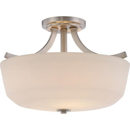 Satco 60-5826 Laguna; 2 Light; Semi-Flush with White Glass