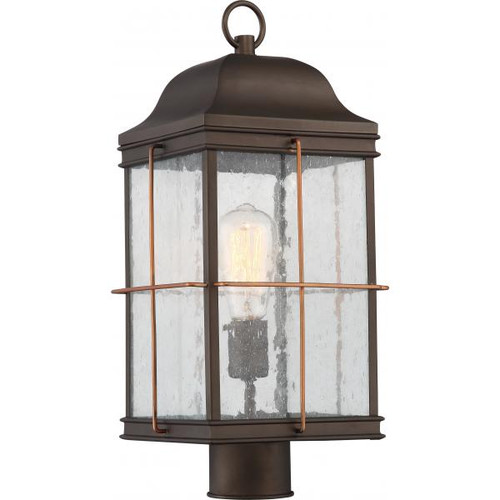 Satco 60-5835 Howell; 1 Light; Outdoor Post Lantern with 60W Vintage Lamp Included; Bronze with Copper Accents Finish