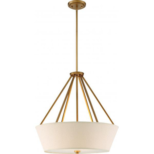 Satco 60-5841 4 Light; Seneca 22 in.; Pendant; Natural Brass Finish; Almond Mesh Fabric Shade; Etched Glass Diffuser