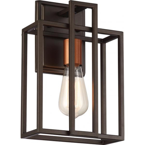 Satco 60-5851 Lake; 1 Light; Wall Sconce; Forest Bronze with Copper Accents Finish