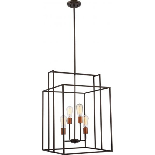 Satco 60-5853 Lake; 4 Light; 19 in.; Square Pendant; Forest Bronze with Copper Accents Finish