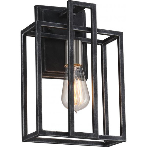 Satco 60-5856 Lake; 1 Light; Wall Sconce; Iron Black with Brushed Nickel Accents Finish