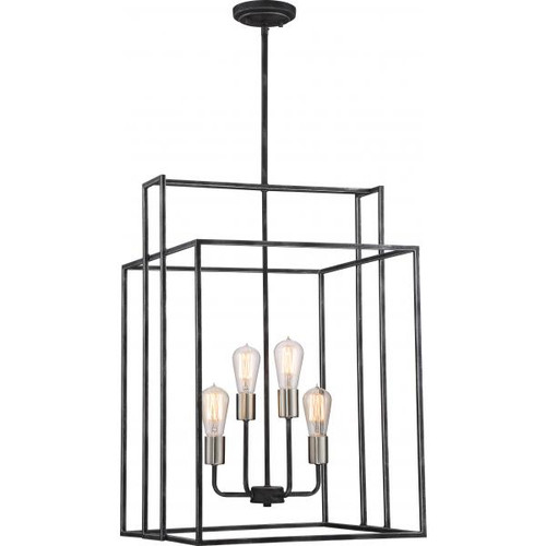 Satco 60-5858 Lake; 4 Light; 19 in.; Square Pendant; Iron Black with Brushed Nickel Accents Finish