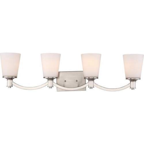 Satco 60-5874 Laguna 4 Light; Vanity; Brushed Nickel with White Glass